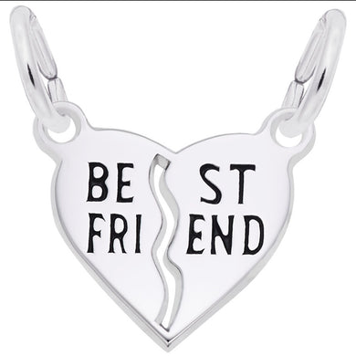 Sterling Silver Best Friend Shared Heart Charm