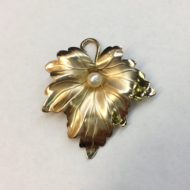 Pearl & Gold Plate Leaf Brooch