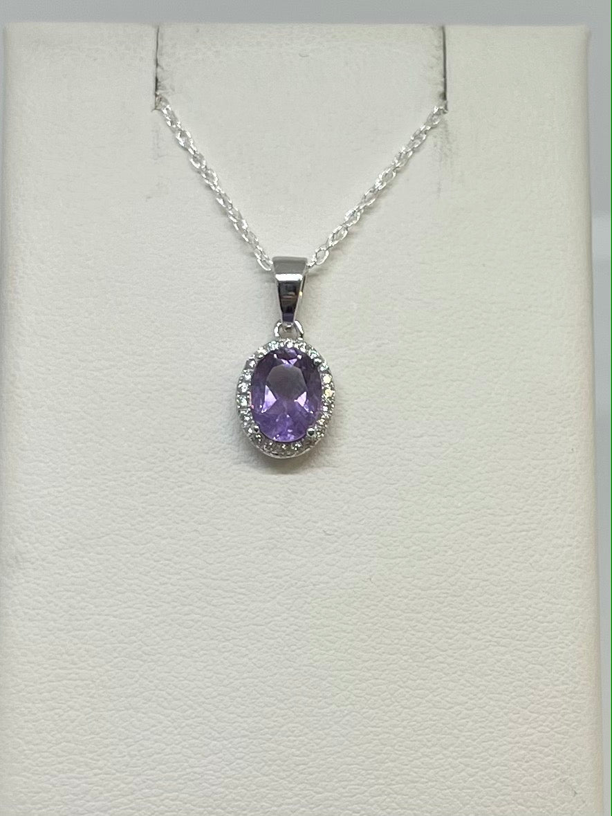Oval Halo Amethyst Necklace