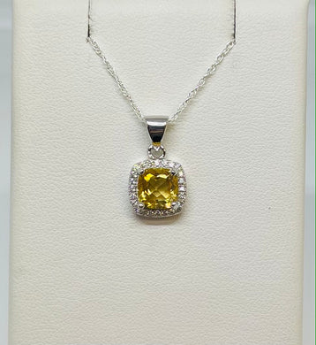 Cushion Citrine and CZ Necklace