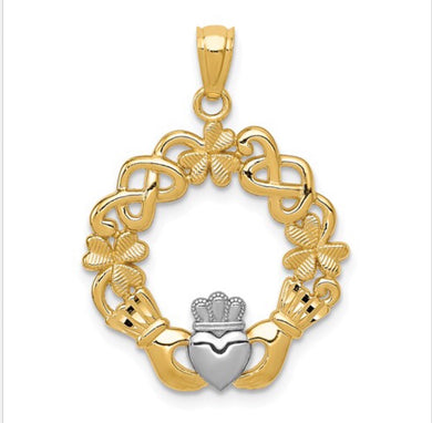 14k Two-Tone Claddagh Pendant