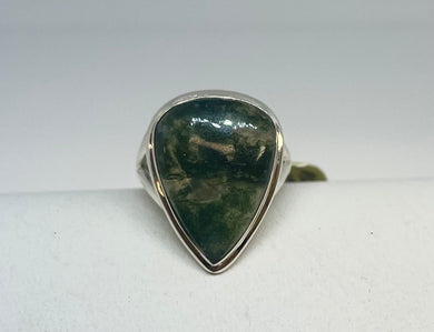 Moss Agate Pear Ring