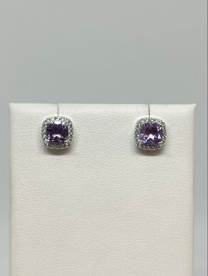 Cushion Amethyst and CZ Earrings