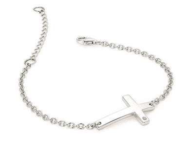 Sterling Silver Side Cross Bracelet