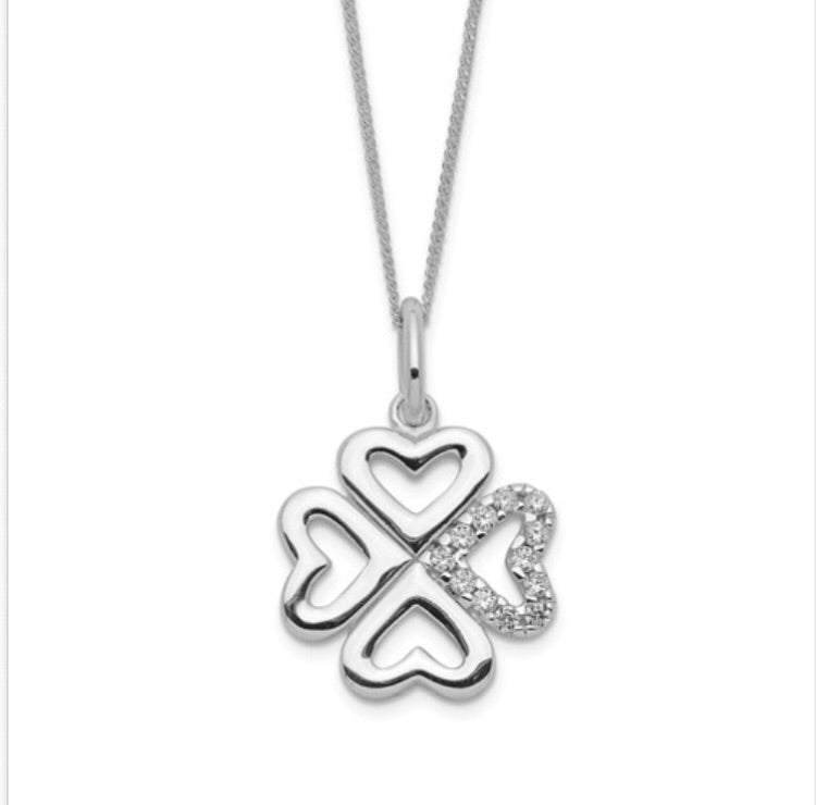 Sterling Silver CZ Four-Leaf Clover Necklace