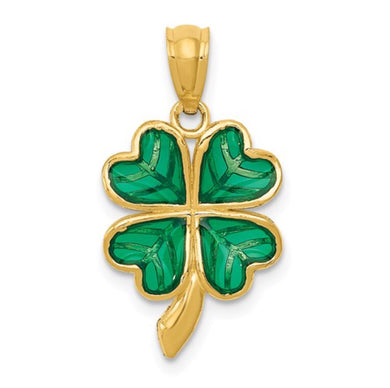 14k Polished Green Enameled Shamrock Pendant